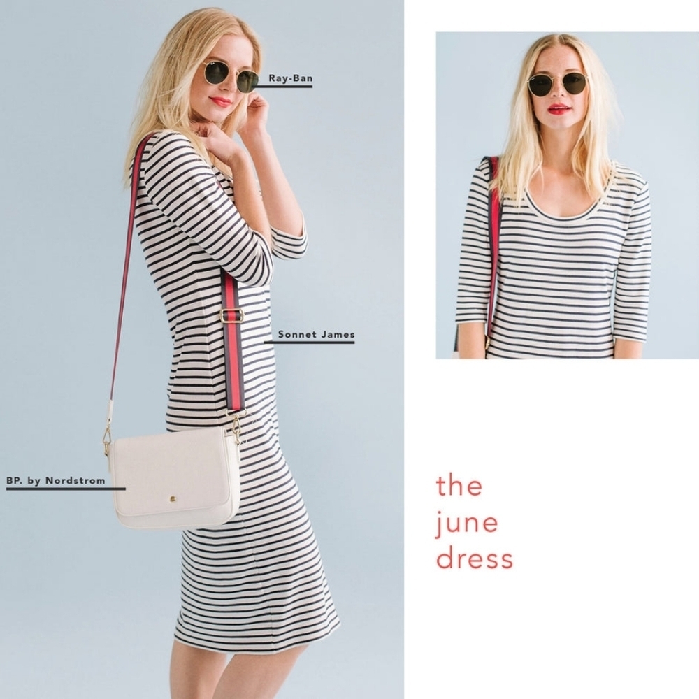 Striped Navy and White Sheath Dress - Casual Women’s Dress - Picture 2 of 10